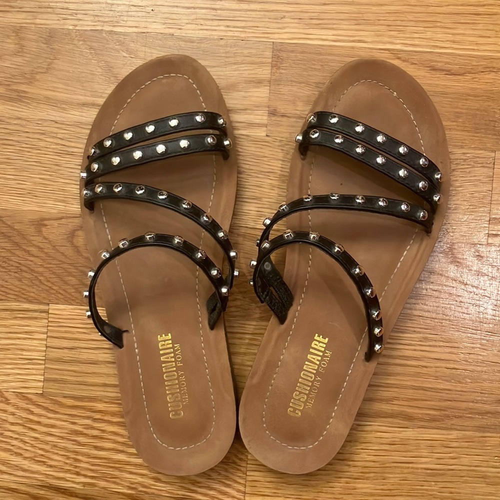 Black and Brown Studded Flat Sandals - Picture 4 of 6